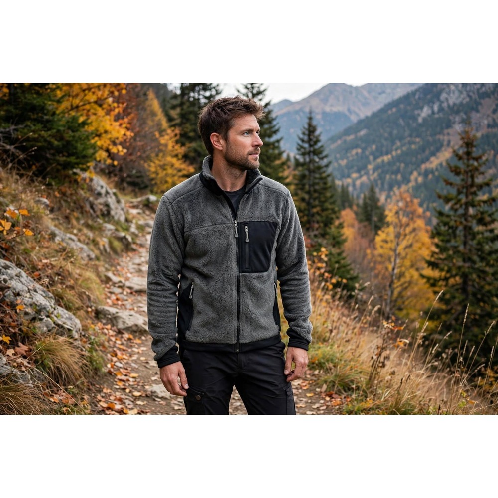 Mountain Hardwear Mens M Gray Fuzzy Fleece Full Zip Lightweight Jacket Outdoor